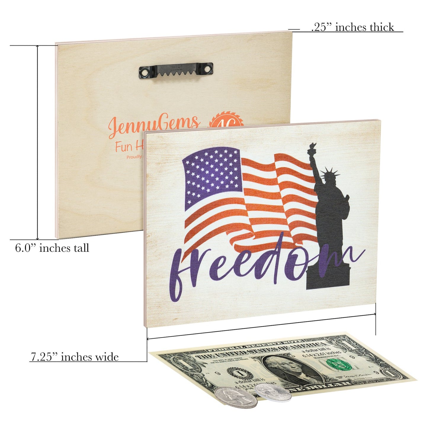 JennyGems Patriotic Decor, Freedom American Flag Sign, 4th of July, Memorial Day