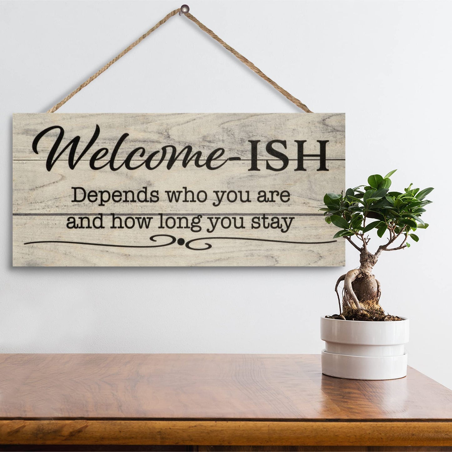 Funny Welcome Sign For Front Door, Welcome-ish Door Hanging Sign, Porch Wooden Decoration, American Made