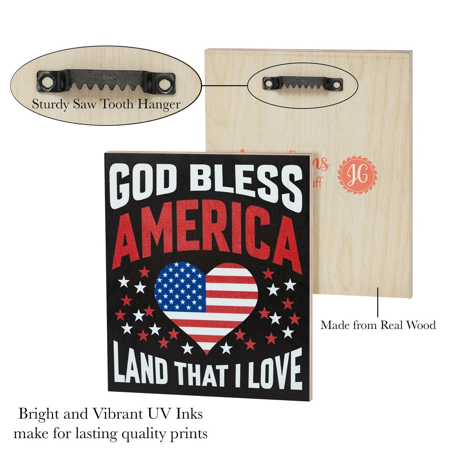 JennyGems Patriotic Decor, God Bless America Sign, 4th of July, Memorial Day