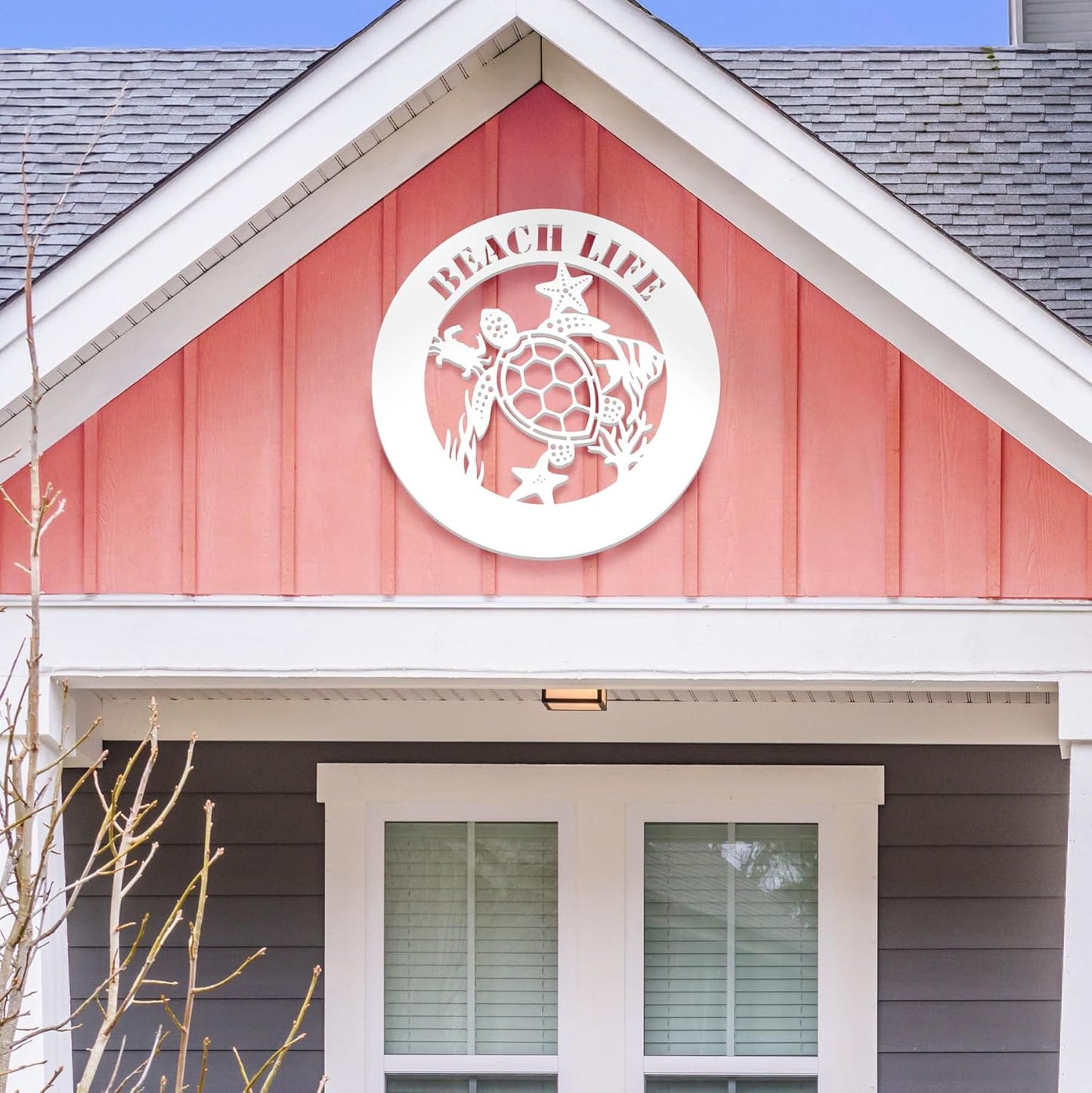 Outdoor Sea Turtle Sign, Starfish Crab Decor, PVC Beach House Wall Art, 2 Foot