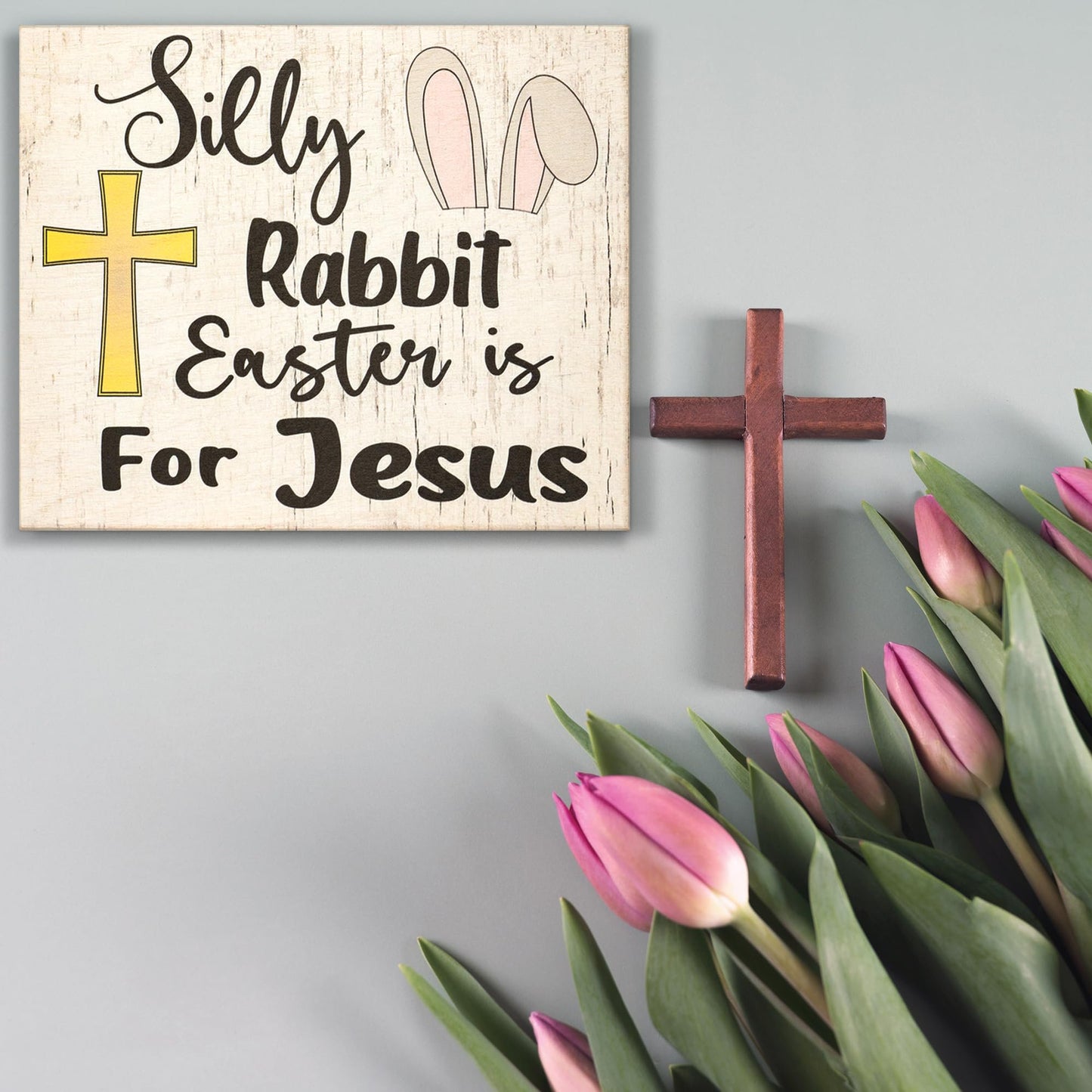 JennyGems Easter Decorations for the Home, Easter Sign, Farmhouse Easter Decor, 7.25 x 6 Wooden Sign, Made in USA