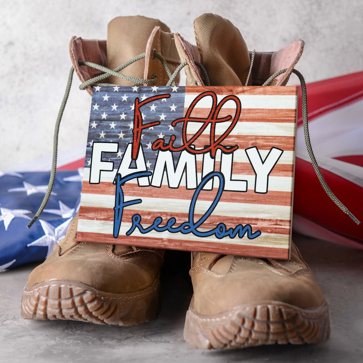 JennyGems Patriotic Decor, Faith Family Freedom Sign, 4th of July,  Memorial Day