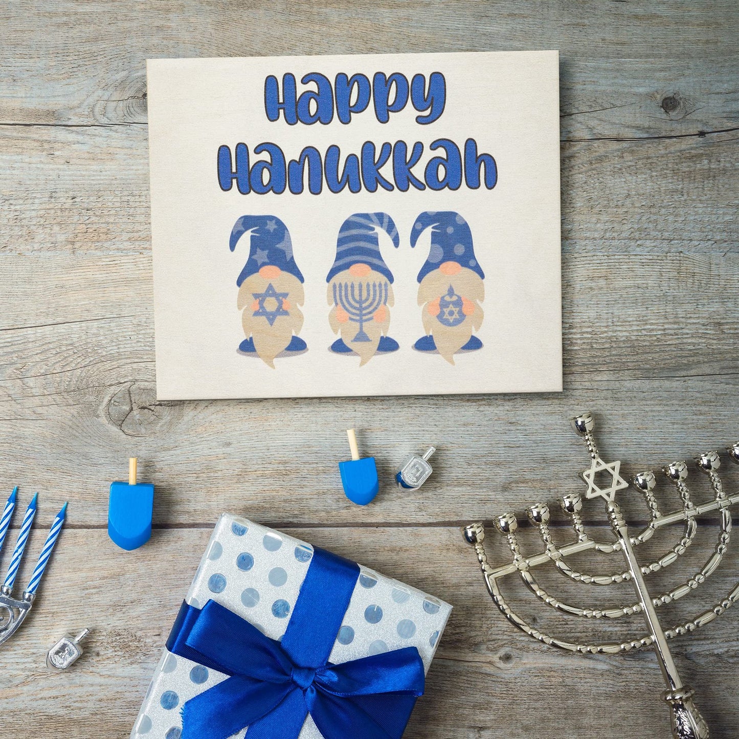 JennyGems Hanukkah Decorations, Happy Hanukkah Gnomes Wooden Sign, Made in USA