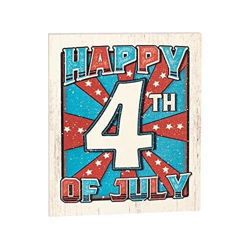 JennyGems Patriotic Decor, Happy 4th of July Wooden Sign, Independence Day Decor