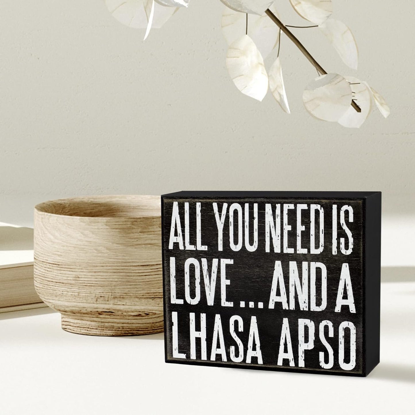 JennyGems Lhasa Apso Gifts, All You Need Is Love and a Lhasa Apso Wooden Sign, Shelf Decor and Wall Hanging