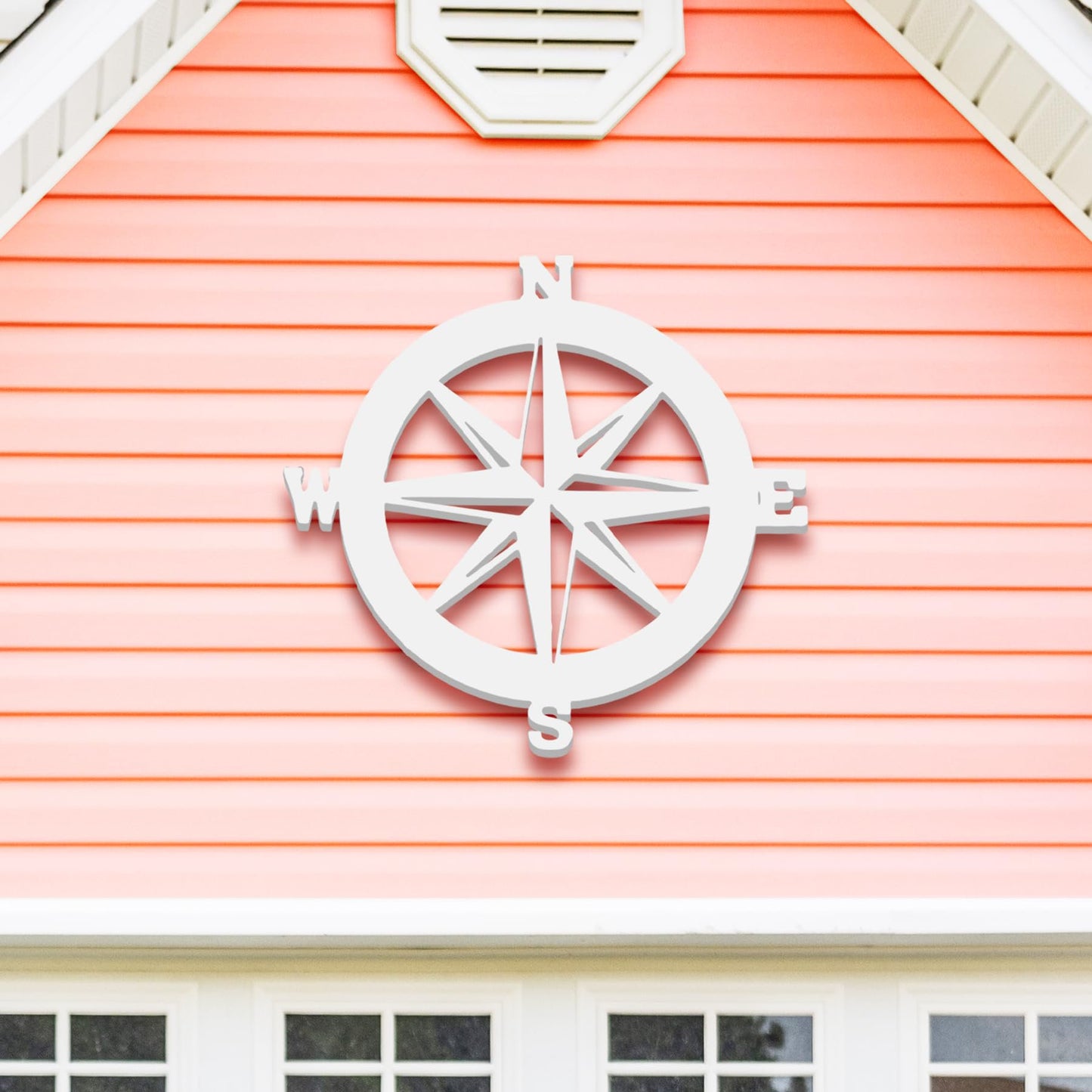 Nautical Compass Sign - Outdoor PVC Coastal Wall Art for Beach House, Garage, Shed - Compass Rose Wall Decor