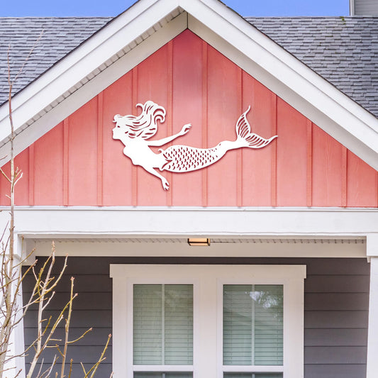 Outdoor Mermaid Wall Art – Weatherproof PVC Mermaid Decoration for Beach House, Fence, Porch, Pool Area – Handmade Coastal Wall Decor – Indoor Outdoor