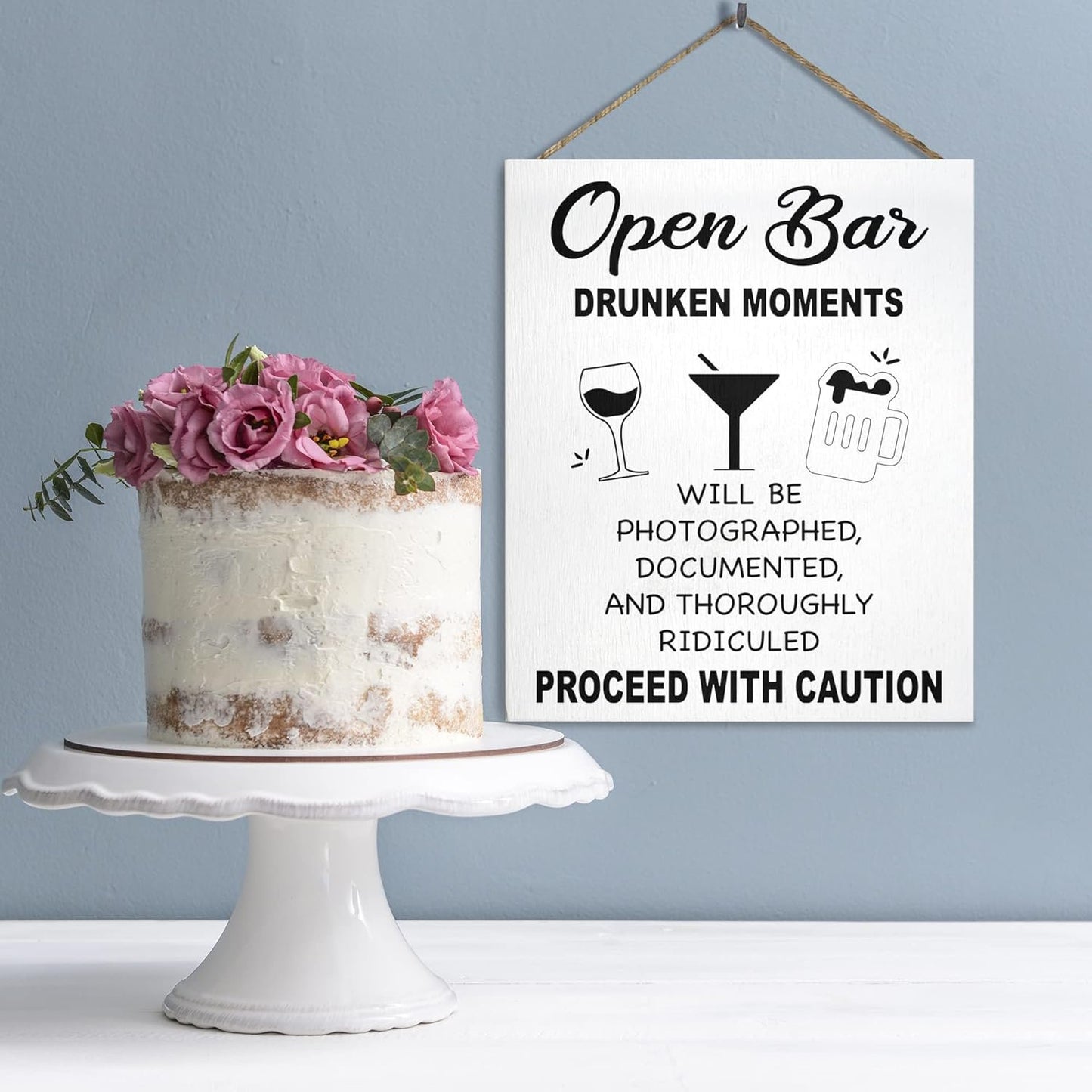 Open Bar Sign – Funny Wedding & Event Decor, Wood Bar Sign, 9x11 Inch