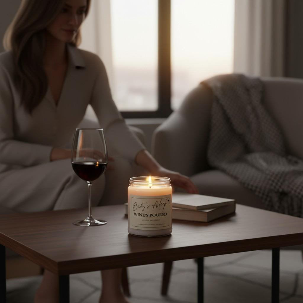 New Mom Soy Wax Candle: Baby's Asleep Wine's Poured