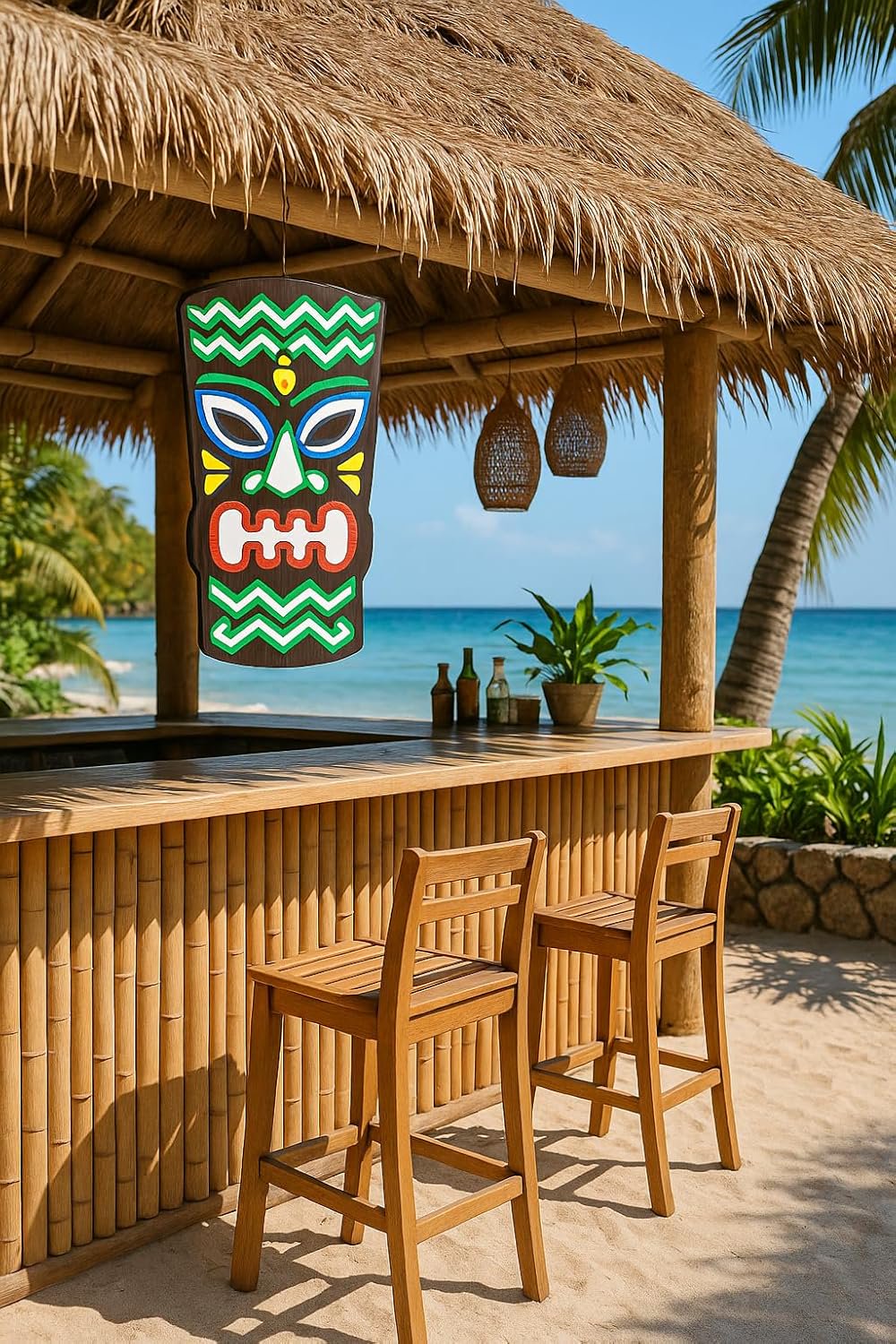 Weatherproof PVC Tiki Mask: Tropical Bar Decor, Hawaiian Style