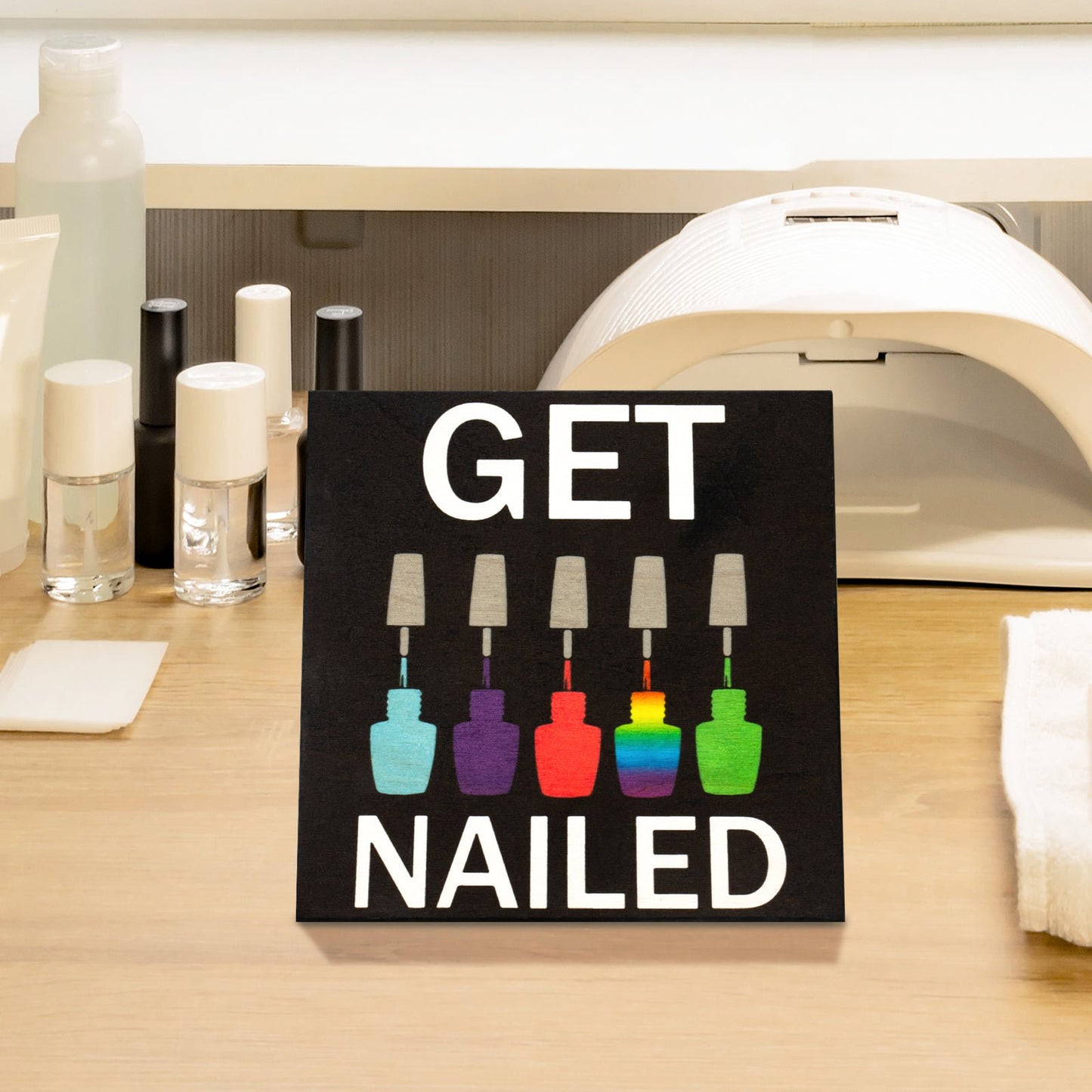 JennyGems Funny Nail Salon Wooden Sign, Get Nailed, Nail Manicurist, Made in USA
