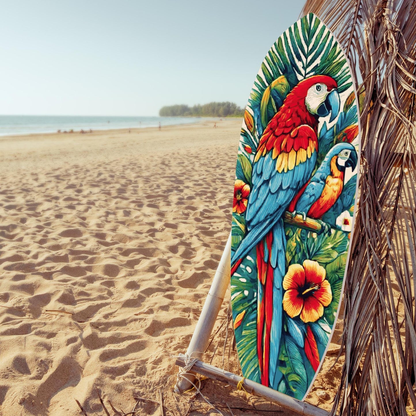 Tropical Parrot Surfboard Wall Art: Weatherproof PVC Coastal Decor
