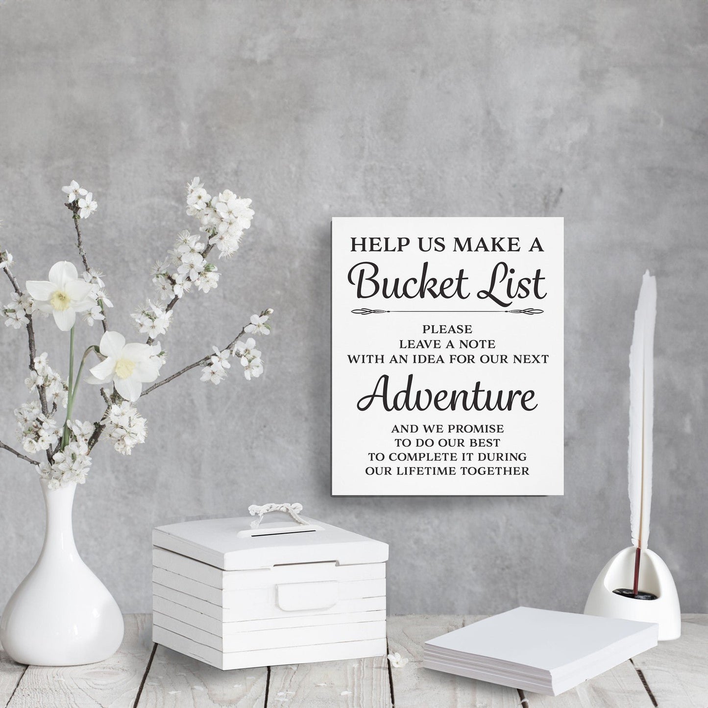 Bucket List Sign, Wedding Reception Decor, White