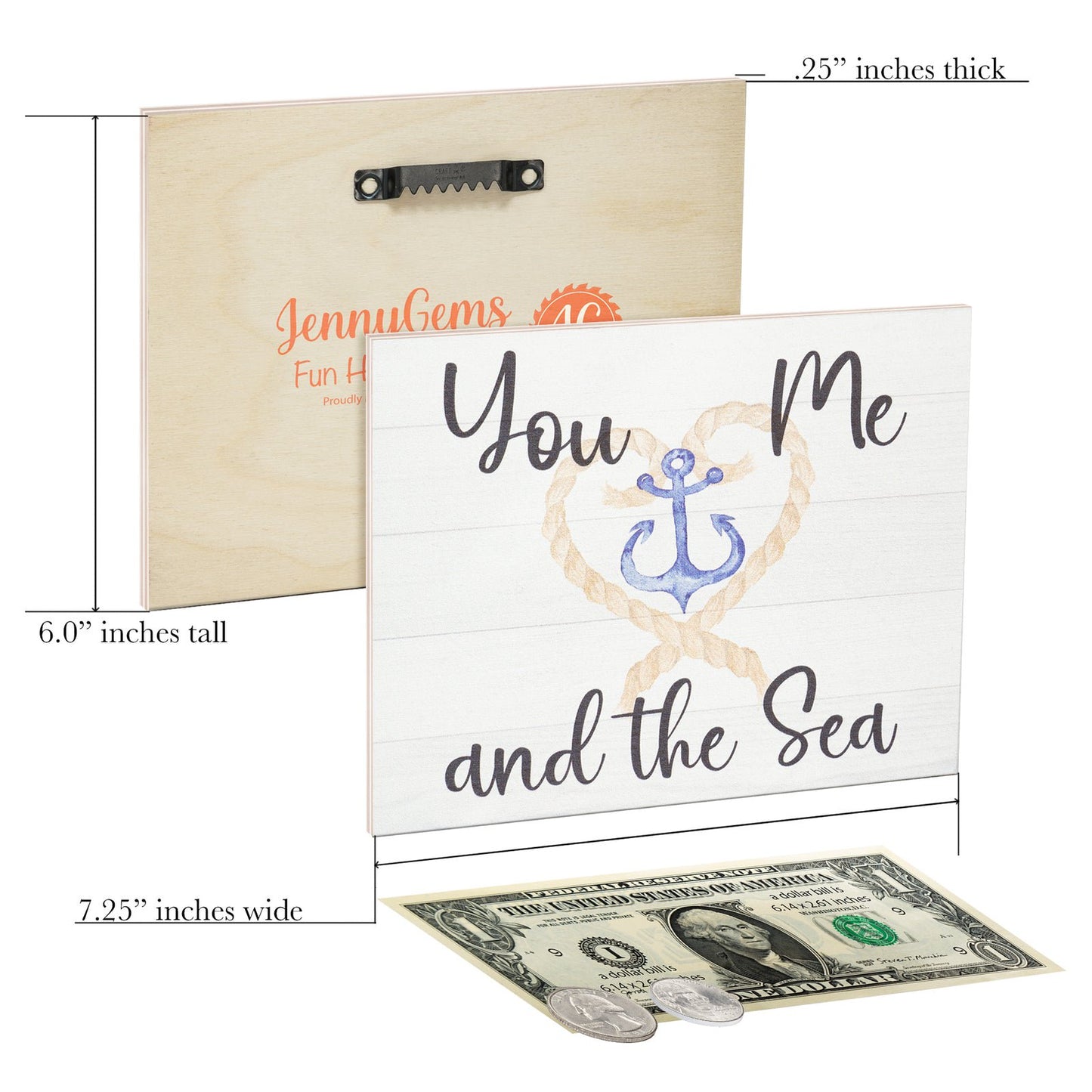 JennyGems Beach Rustic Farmhouse Sign, Inspirational Gifts You Me And the Sea