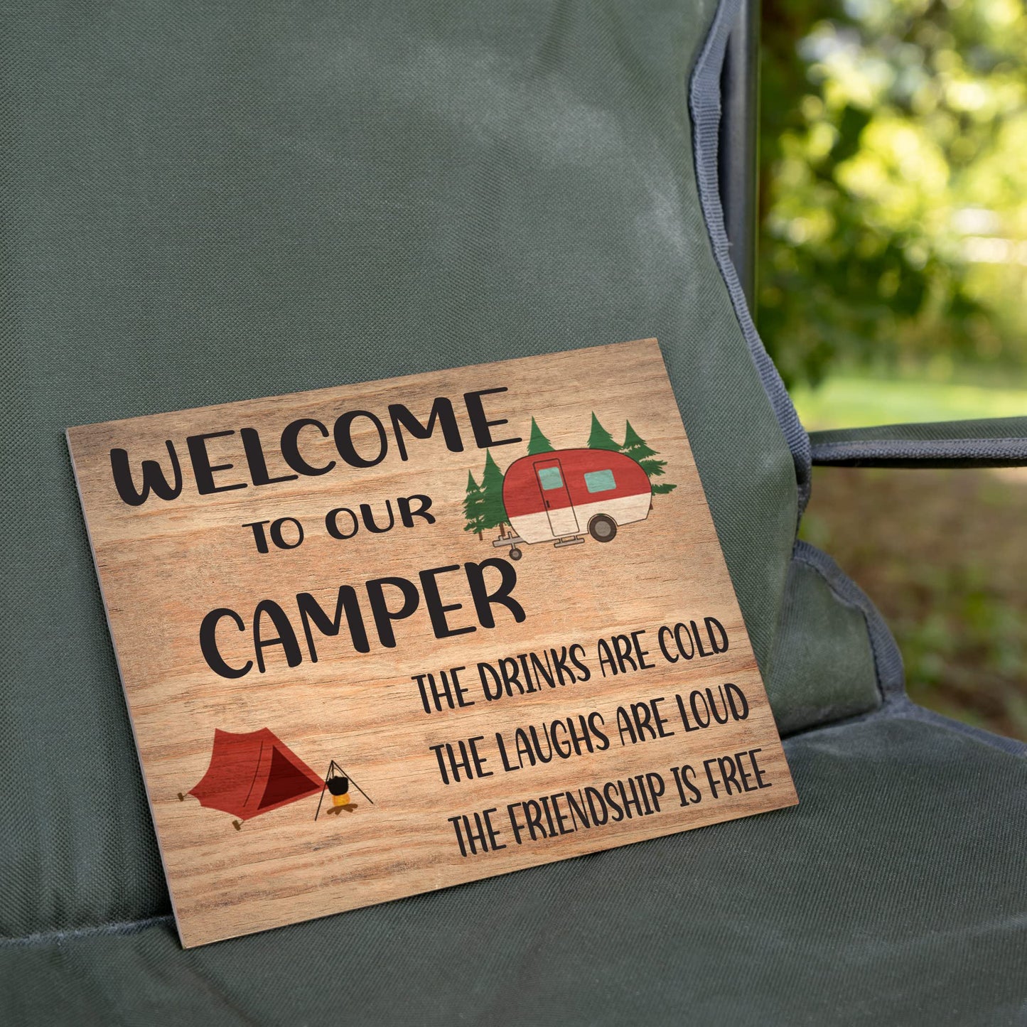 JennyGems Welcome to Our Camper Wooden Sign, Funny Camping RV Gifts and Decor and Wall Hanging, Made in USA