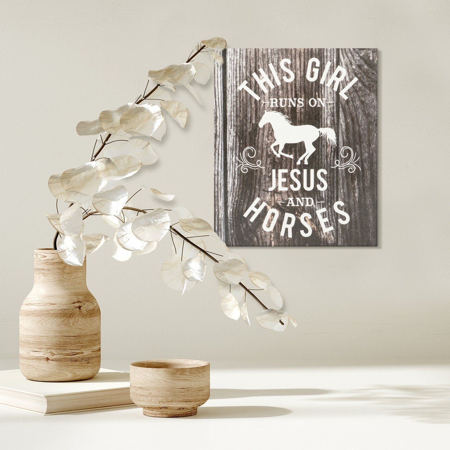 JennyGems Farmhouse Decor, Horse Lover, Girl Runs on Jesus & Horses, Barn Gifts