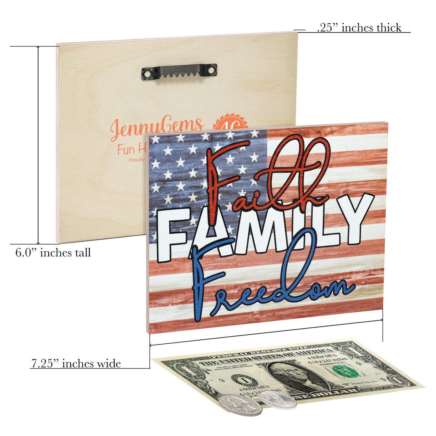 JennyGems Patriotic Decor, Faith Family Freedom Sign, 4th of July,  Memorial Day
