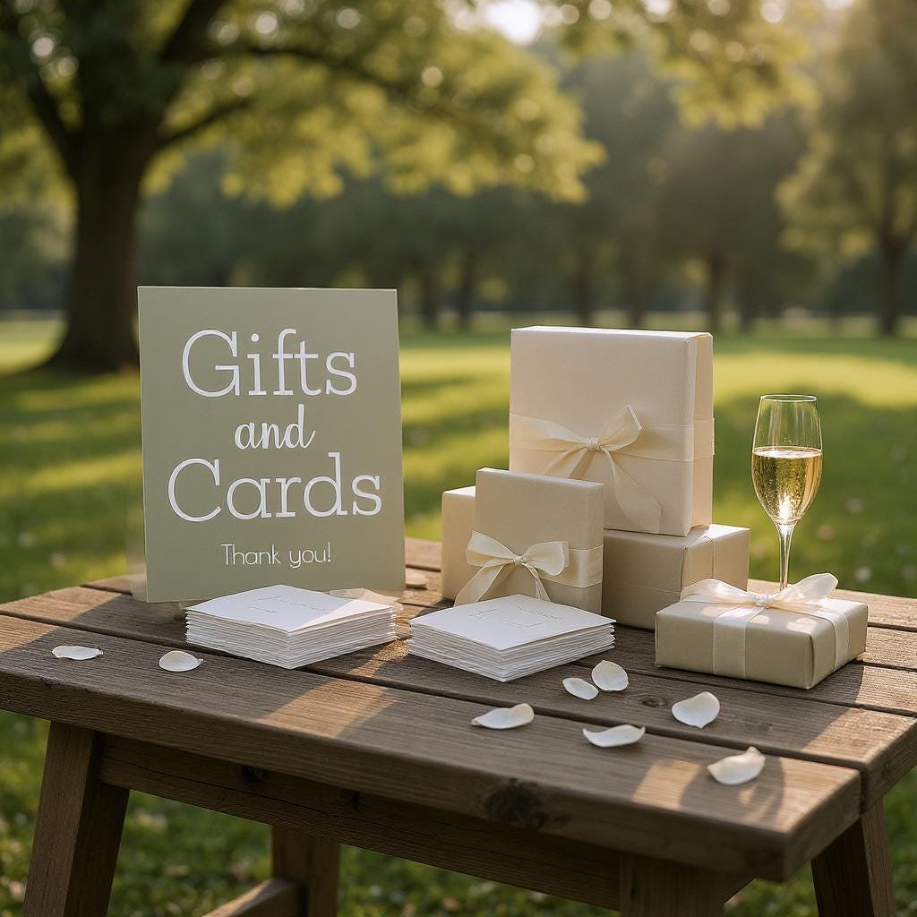Elegant Gifts and Cards Wedding Sign: Wooden Table Decor, 10x11