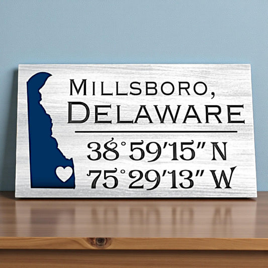 Millsboro Delaware Coordinates Sign: Coastal Farmhouse Wall Art