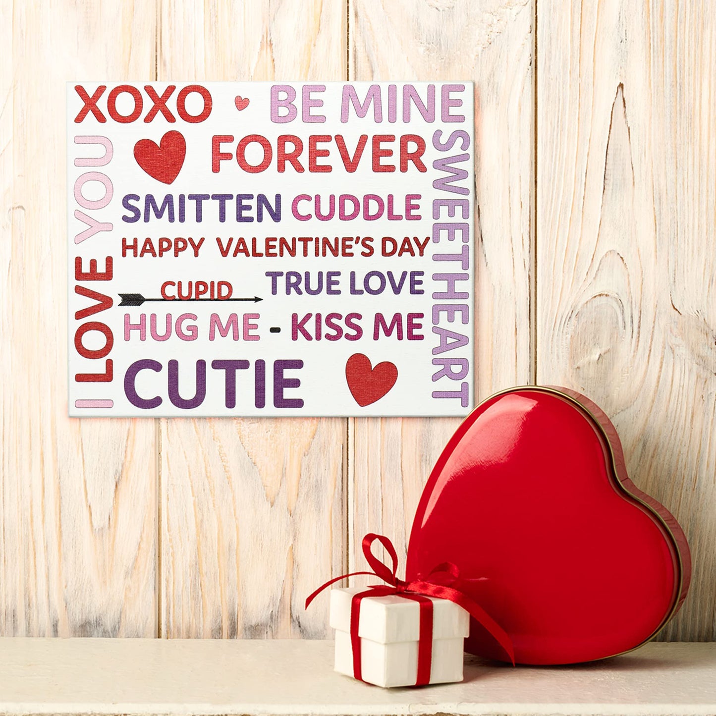 JennyGems Valentines Day Decor, Happy Valentine's Day Be Mine XOXO Hug Me I Love You Wooden Sign, Valentines Day Decoration, Made in USA