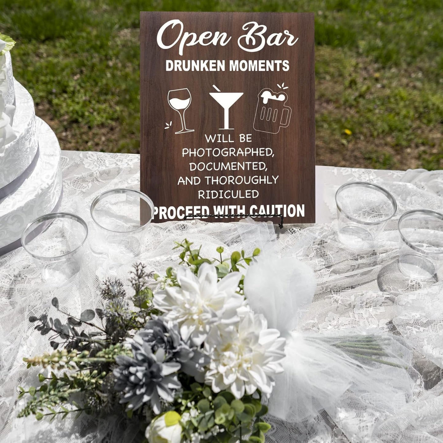 Open Bar Sign – Funny Wedding & Event Decor, Wood Bar Sign, 9x11 Inch