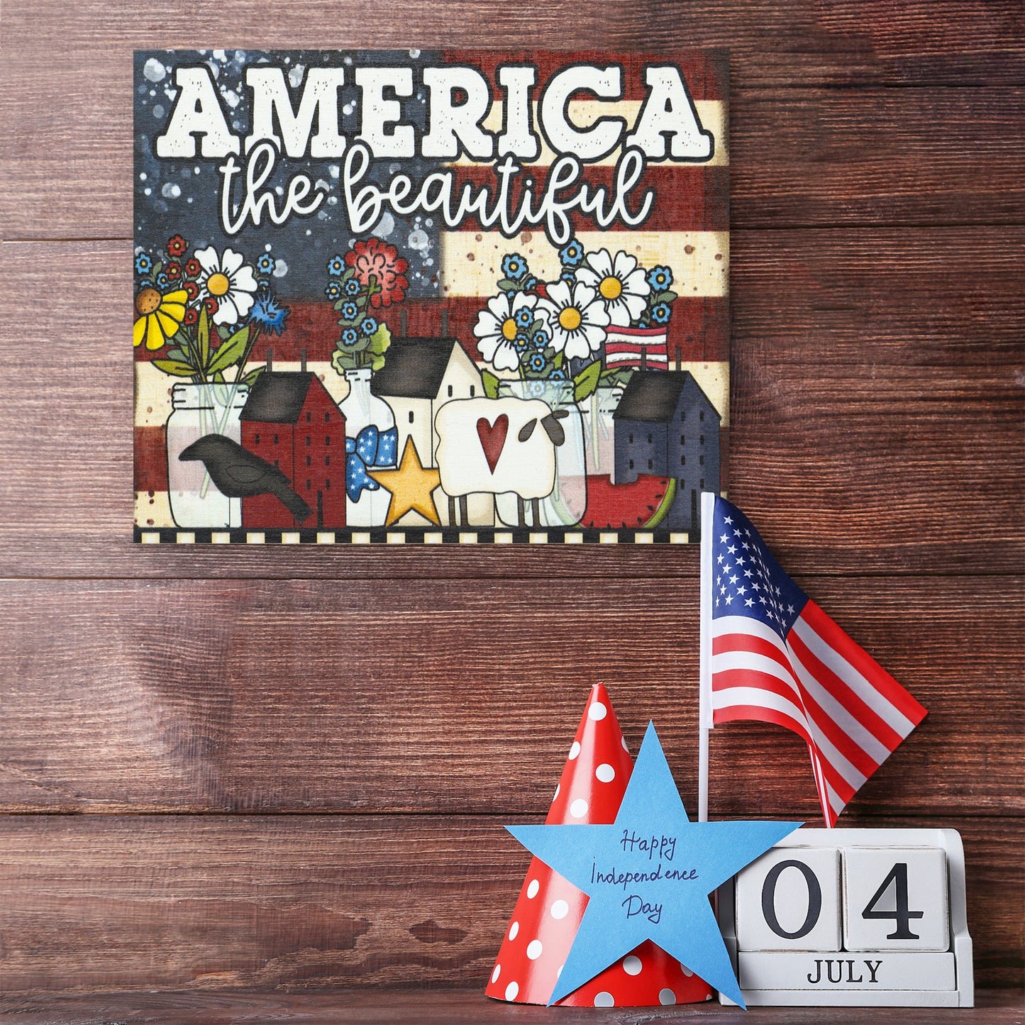 JennyGems Patriotic Decor, America the Beautiful Sign, 4th of July, Memorial Day