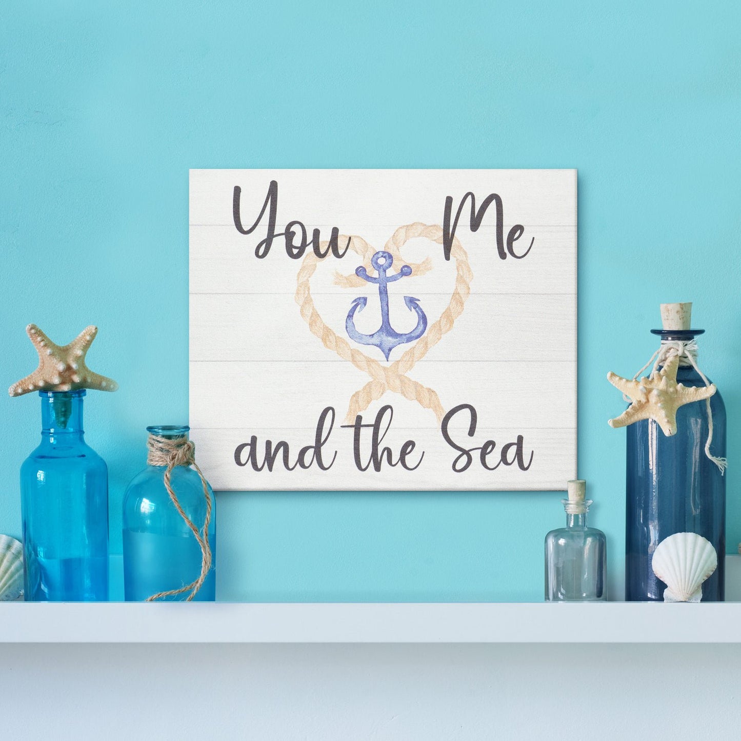 JennyGems Beach Rustic Farmhouse Sign, Inspirational Gifts You Me And the Sea