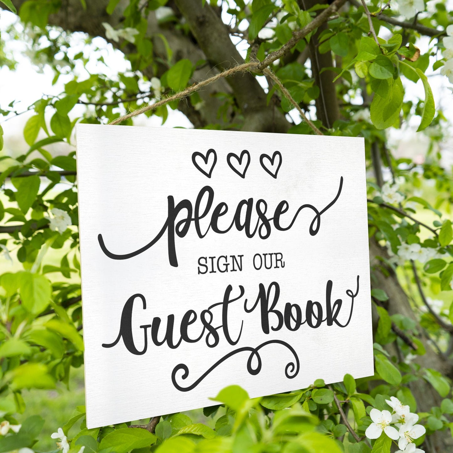 JennyGems Guestbook Sign, Guest Book Table Sign, Wedding Reception Decor (White)