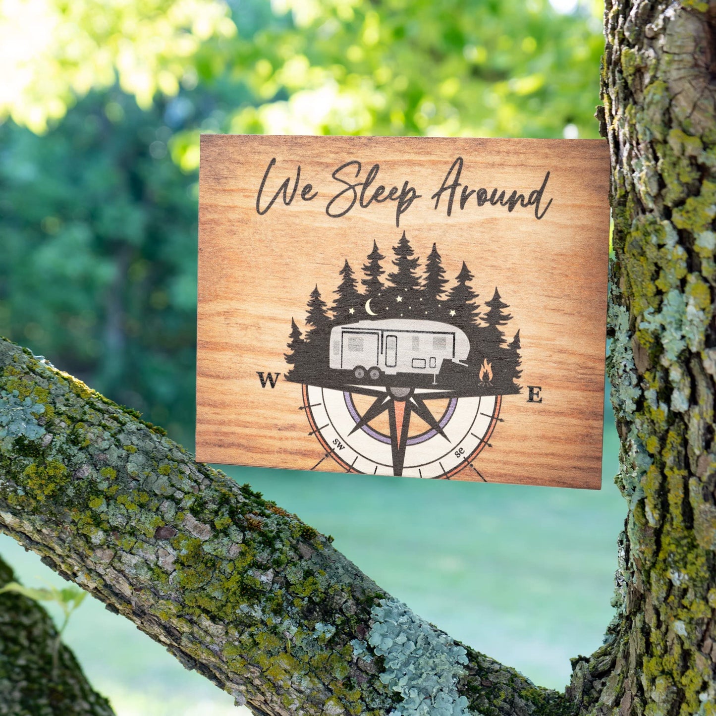 JennyGems We Sleep Around Wooden Sign, Camper Decor, RV Decoration, Gift for Campers, Camper Life, Made in USA