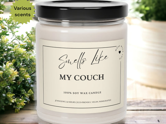 Funny 'Smells Like My Couch' Soy Candle: Introvert Gift