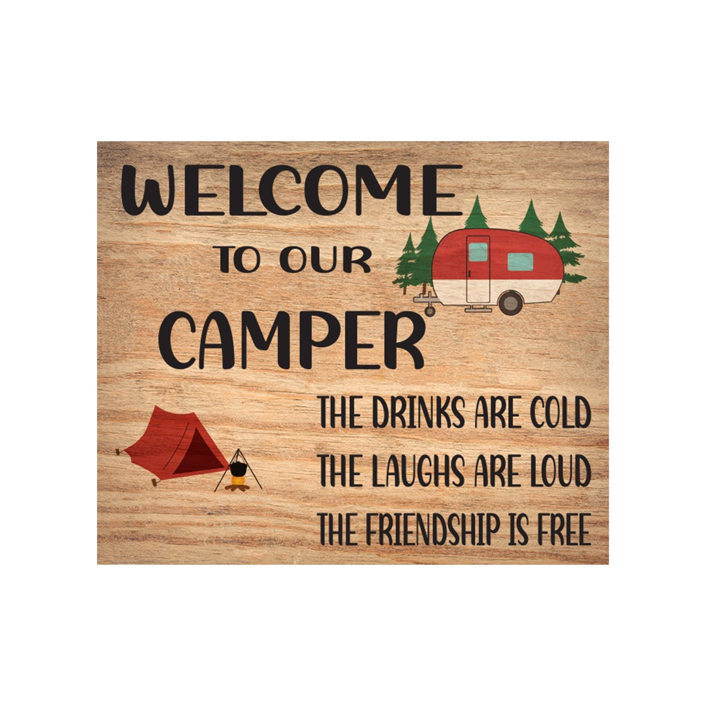 JennyGems Welcome to Our Camper Wooden Sign, Funny Camping RV Gifts and Decor and Wall Hanging, Made in USA