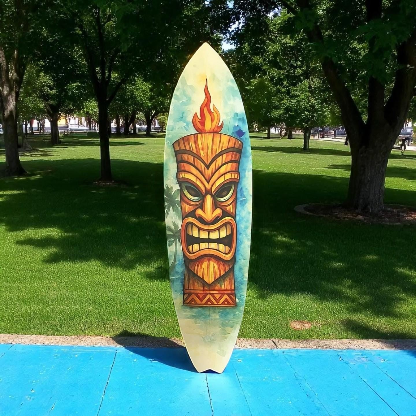 Tiki Surfboard Wall Art – Tropical PVC Decor, Outdoor Tiki Sign, 3 - 5 Feet