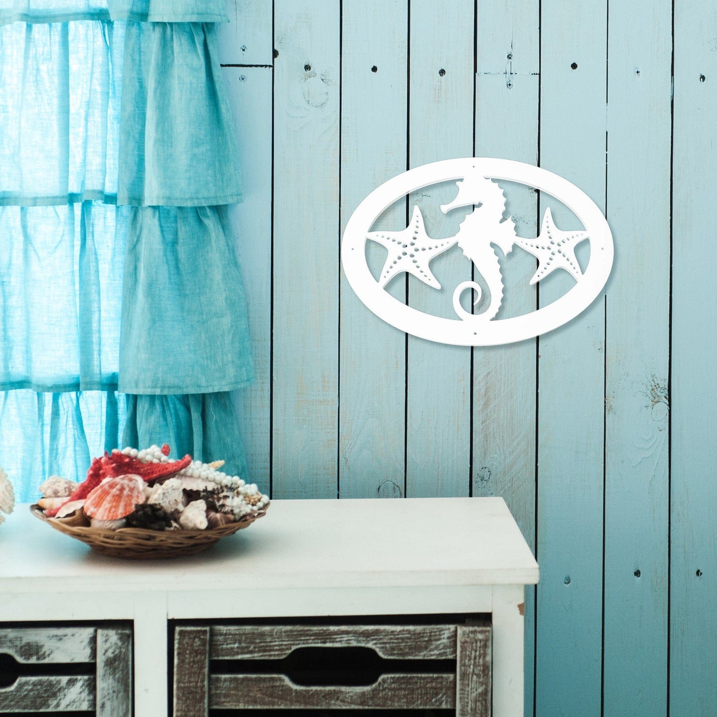 JennyGems Seahorse Starfish House Sign, Beach Decor, Coastal Wall Hanging
