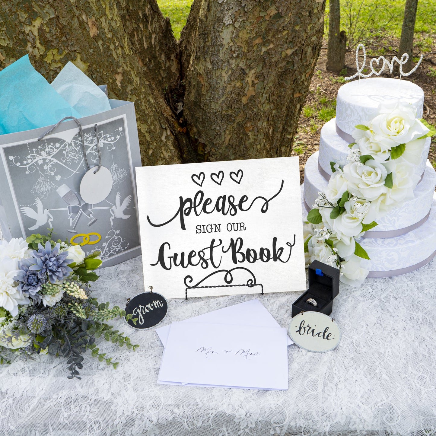 JennyGems Guestbook Sign, Guest Book Table Sign, Wedding Reception Decor (White)