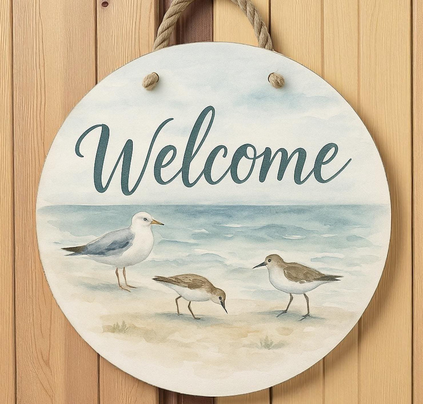 Coastal Birds Welcome Sign: 16" Nautical Beach House Decor
