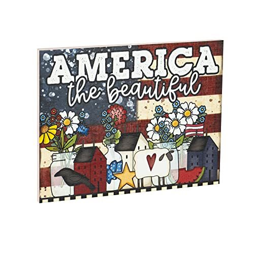 JennyGems Patriotic Decor, America the Beautiful Sign, 4th of July, Memorial Day