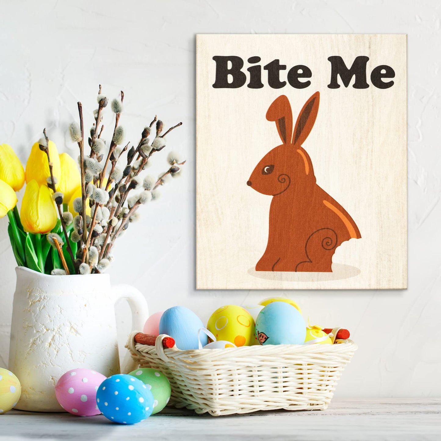JennyGems Easter Decorations for the Home, Easter Sign, Farmhouse Easter Decor, 7.25 x 6 Wooden Sign, Made in USA
