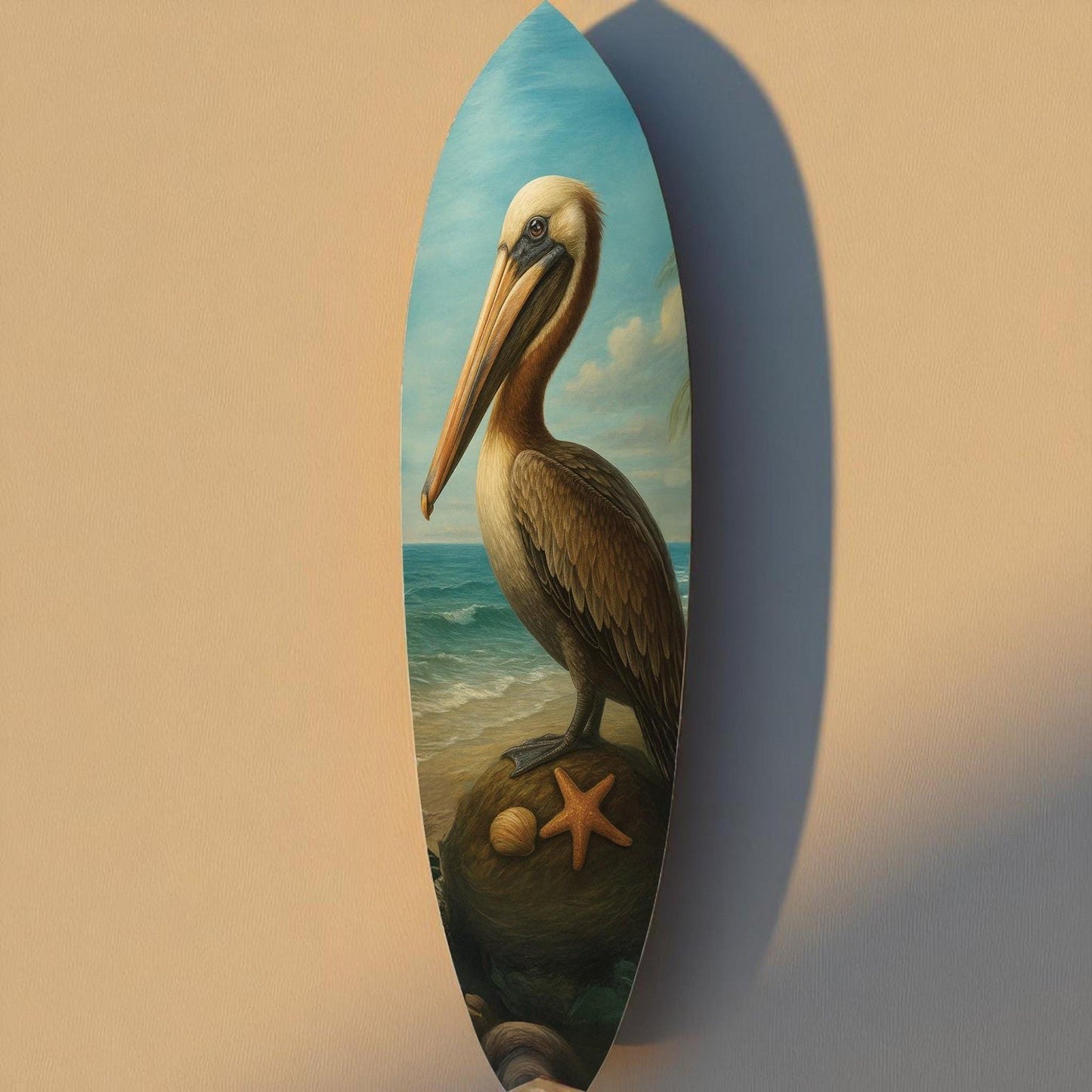 Pelican Surfboard Wall Art, Coastal Bird Decor, Surfboard Sign