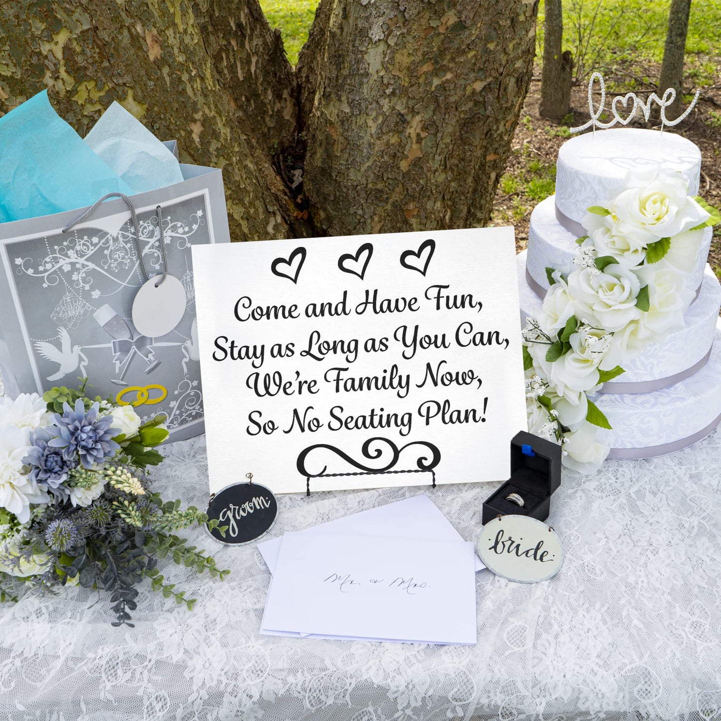 JennyGems Wedding Seating Sign No Seating Plan Wedding Sign, Wedding Ceremony and Reception Decorations, Wedding Welcome Sign, 14.5x11.5 Inch Rustic Wood Sign