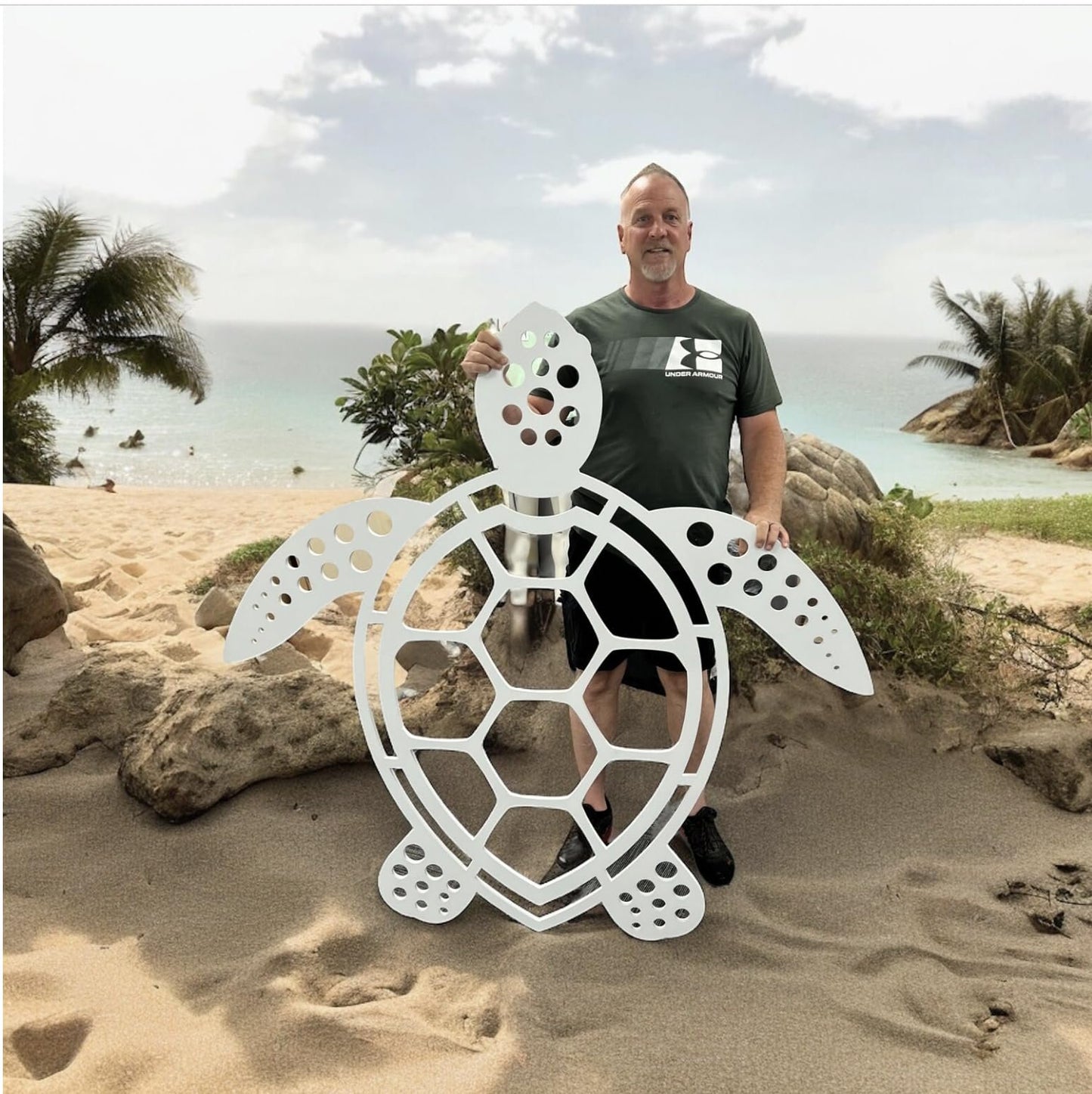 Handcrafted PVC Turtle Outdoor Wall Art - Coastal Nautical Decor, Weatherproof Turtle for Beach House, Pool, or Garden