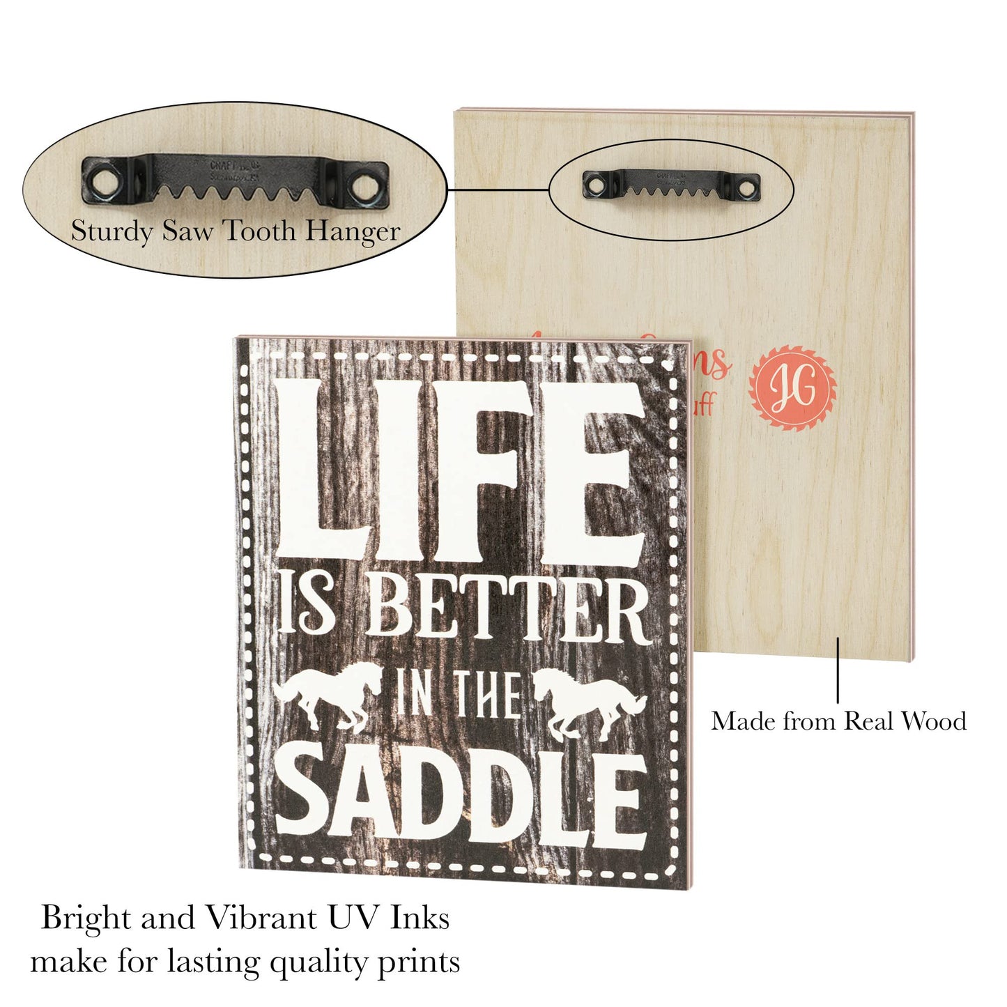 JennyGems Life Is Better in the Saddle Wooden Sign, Horse Gifts for Horse Lovers, Farmhouse Decor Wall Hanging, Made in USA