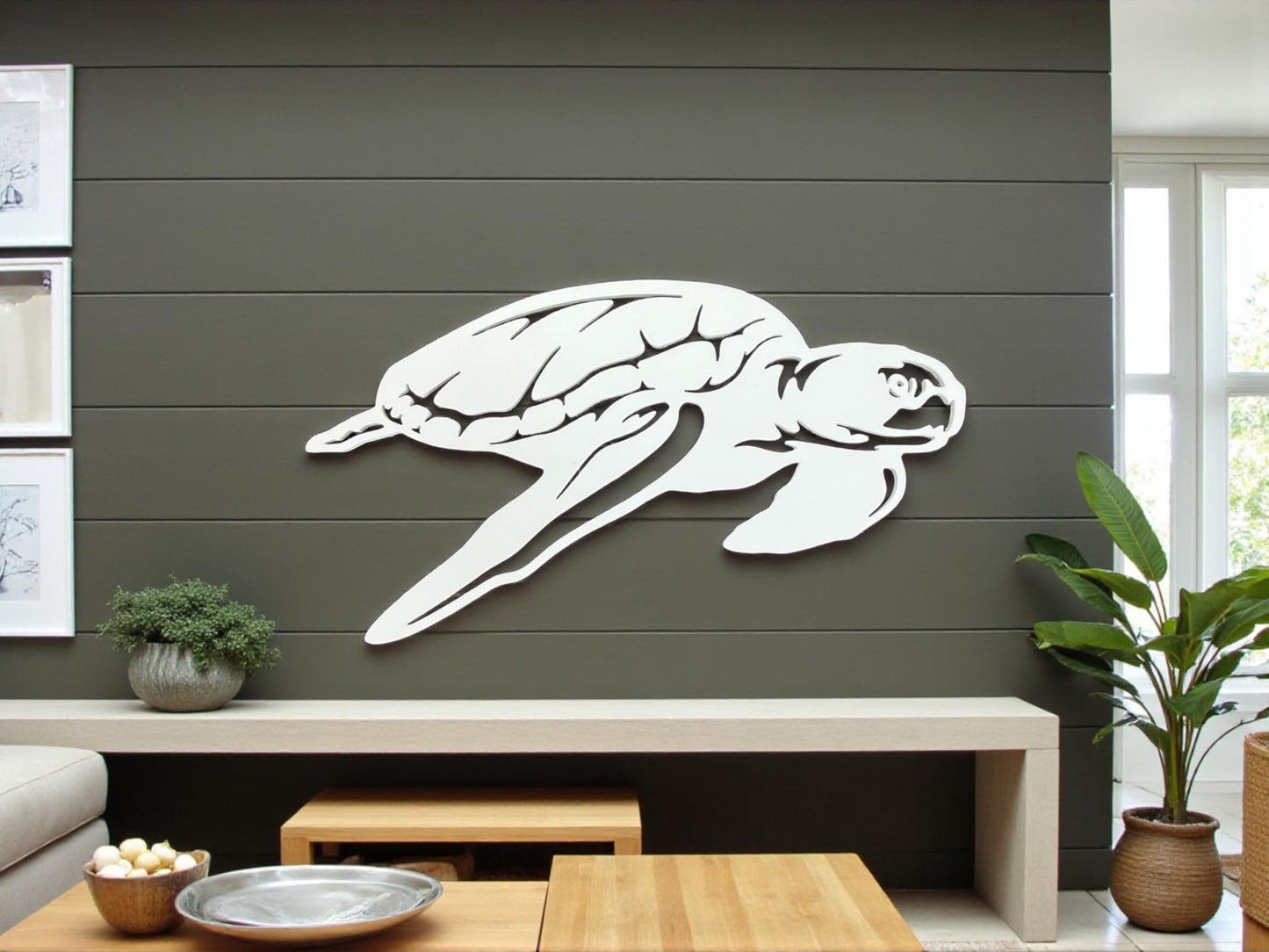 Sea Turtle Wall Art Decor for Indoor Outdoor - Weatherproof PVC Ocean Theme Coastal Decorations, Nautical Beach House Sign (2 Foot)