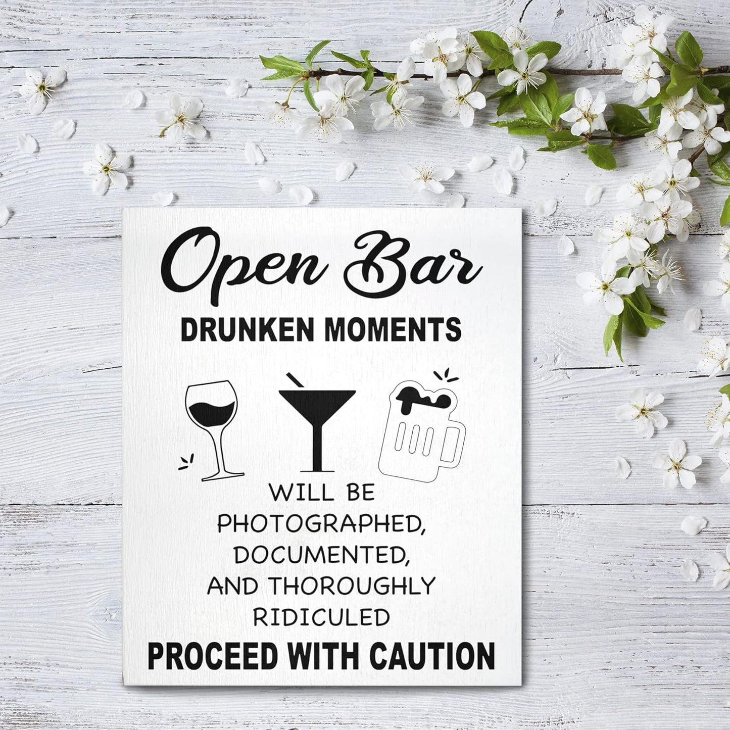 Open Bar Sign – Funny Wedding & Event Decor, Wood Bar Sign, 9x11 Inch