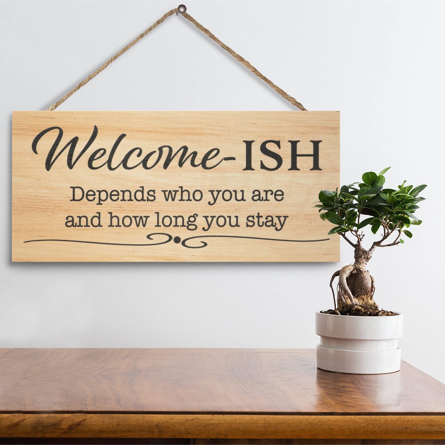 Funny Welcome Sign For Front Door, Welcome-ish Door Hanging Sign, Porch Wooden Decoration, American Made