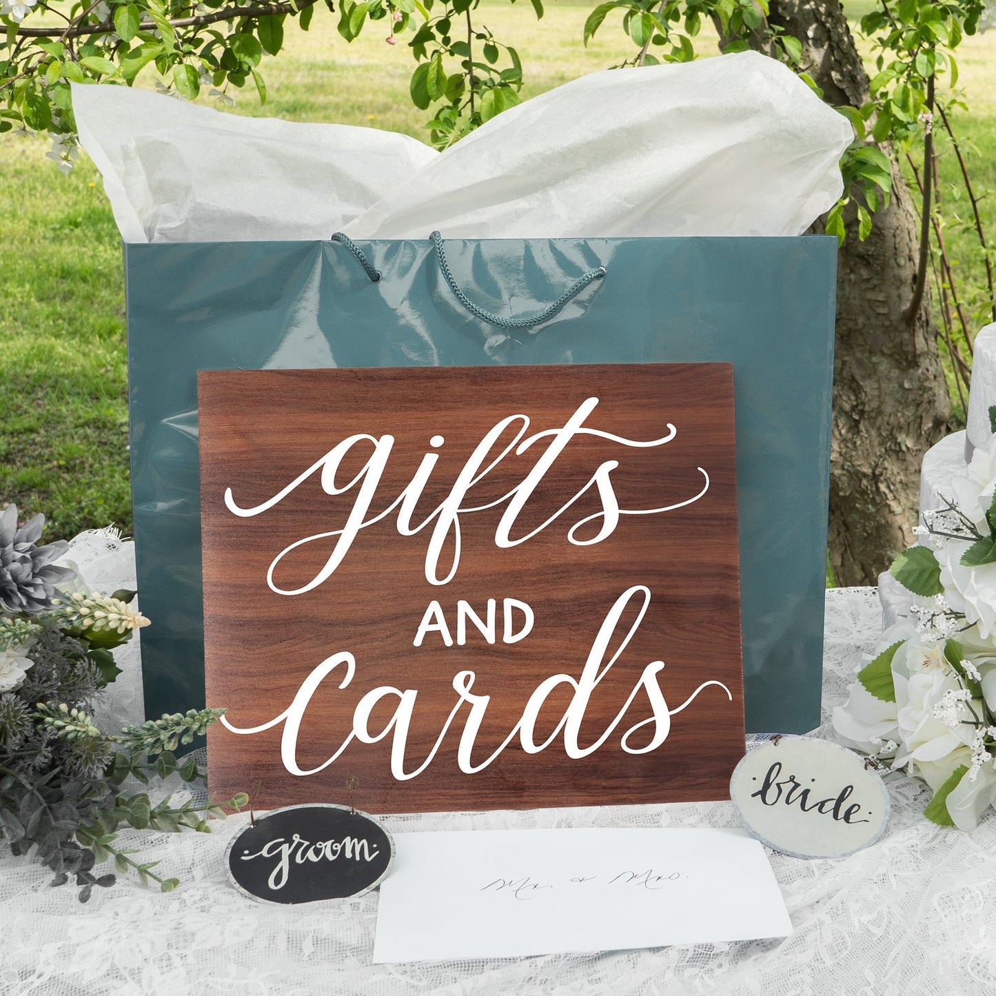 JennyGems Gifts and Cards Sign, Wedding Signs, Bridal Shower Party Decor (Brown)