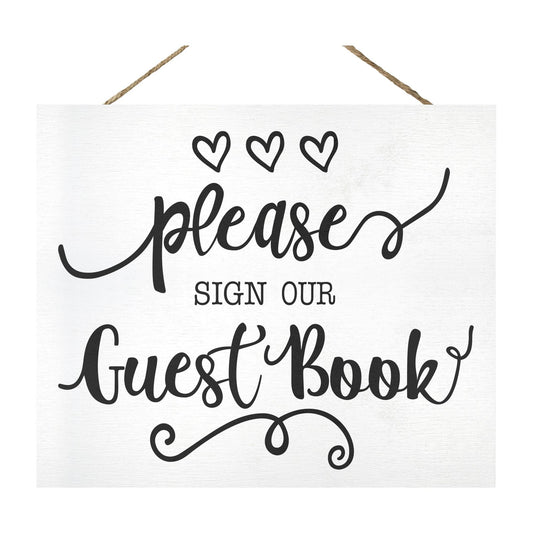 JennyGems Guestbook Sign, Guest Book Table Sign, Wedding Reception Decor (White)