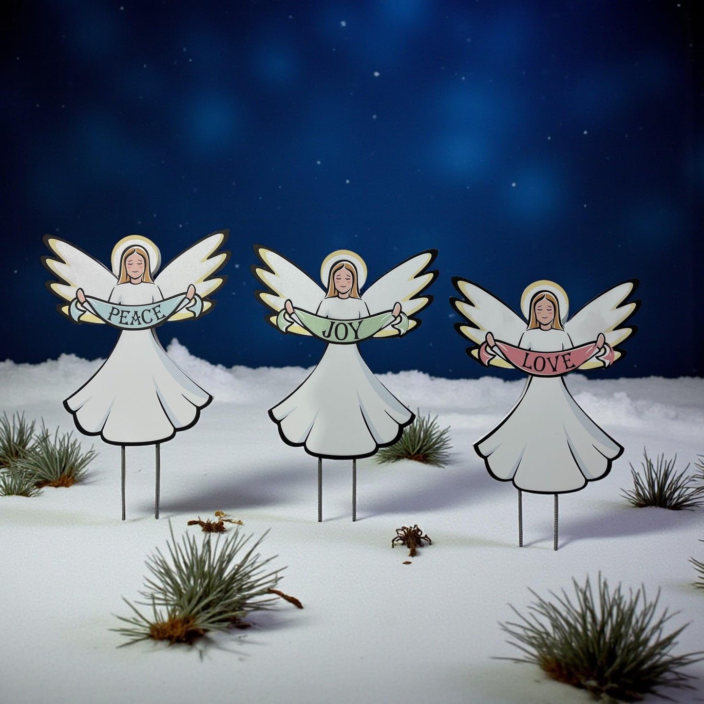 Christmas Angel Yard Signs Set of 3 - Outdoor PVC Christmas Decorations with Stakes, Holiday Decor