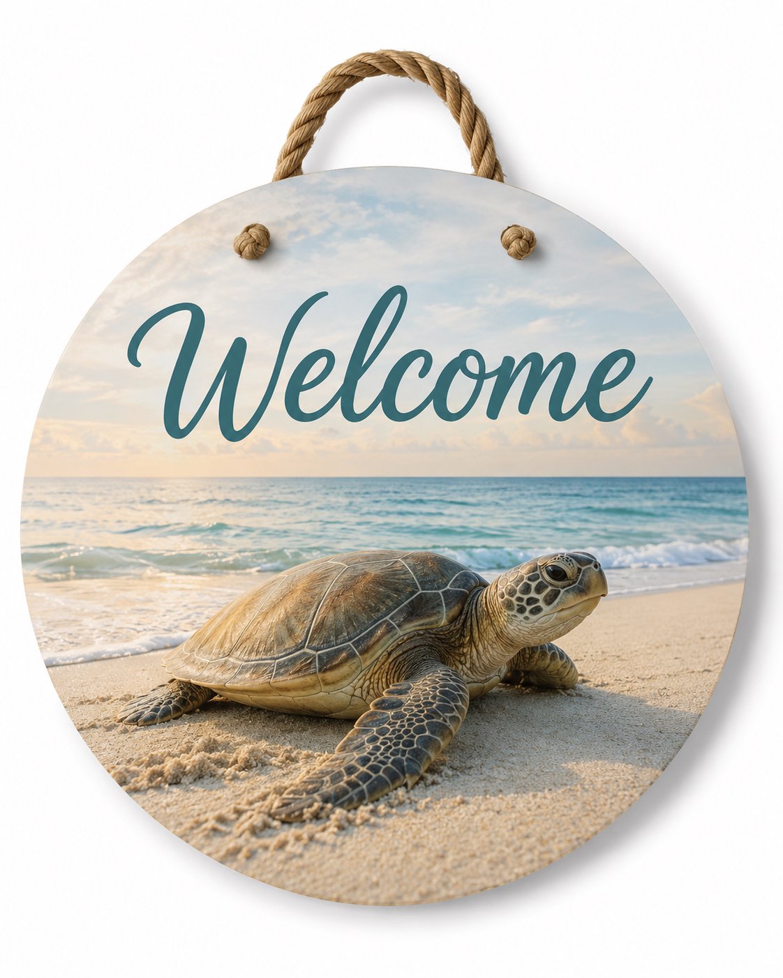 Turtle Front Door Welcome Sign – Nautical Beach Wreath Wall Hanging, Waterproof PVC Outdoor Decor, Coastal Porch Decoration, 16” Round