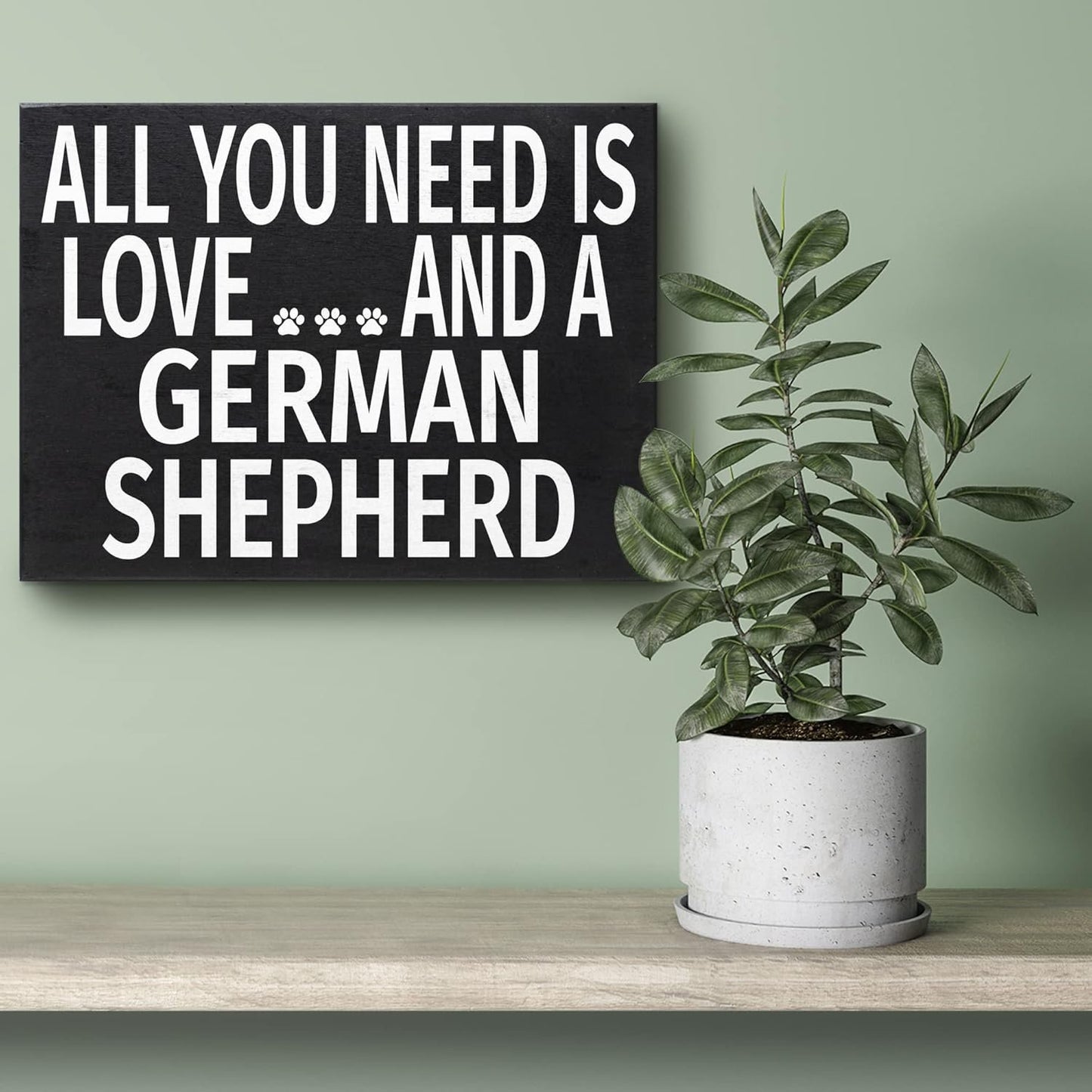 JennyGems German Shepherd Gift, All You Need Is Love and a German Shepherd Wooden Sign, Shelf Decor and Wall Hanging, Made in USA