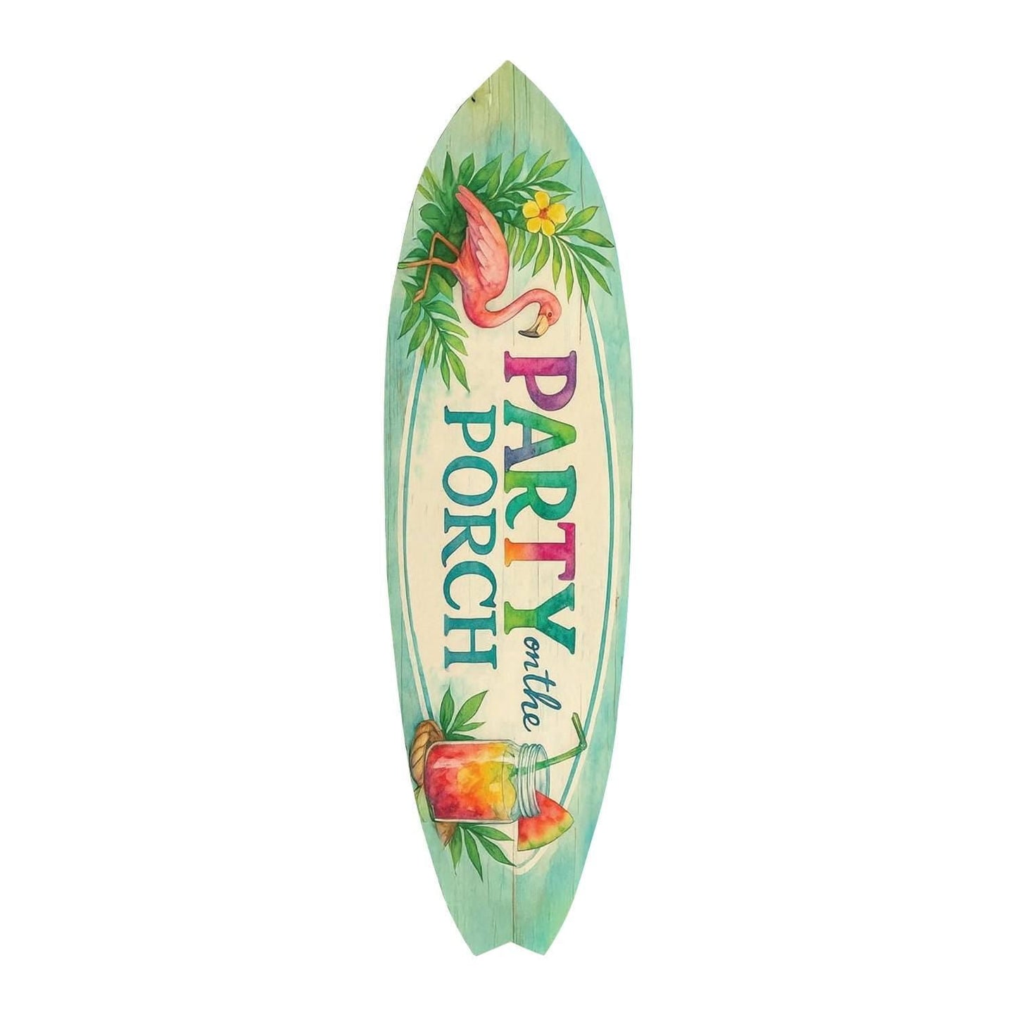 Flamingo Surfboard Sign: Tropical Summer Porch Decor
